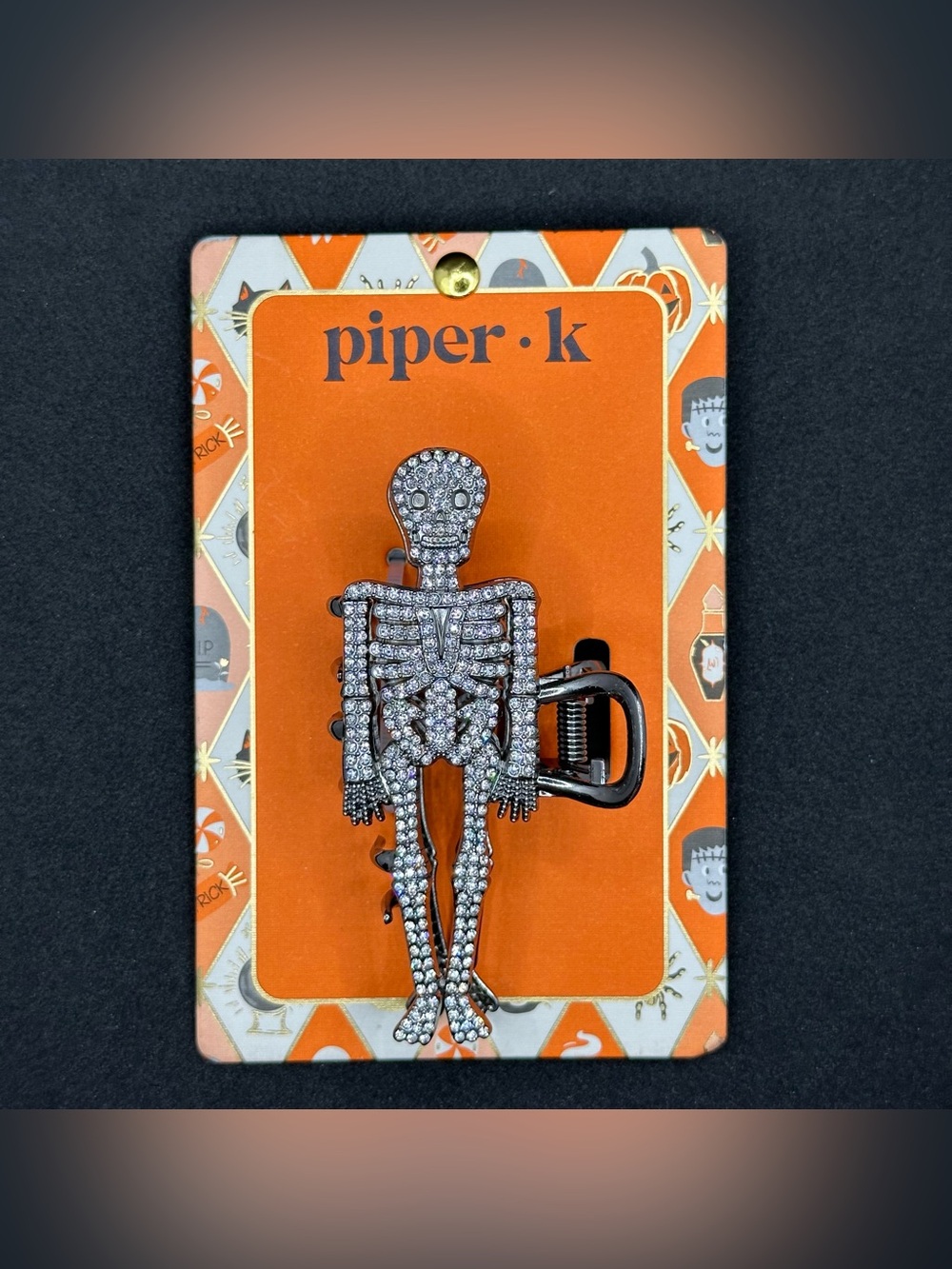 piper • k Rhinestone Skeleton Hair Claw Clip Gunmetal Halloween NWT